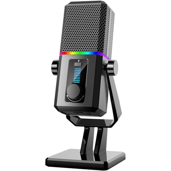 Facmogu HK2 Gaming Microphone, USB Dynamic Gaming Microphone for PC, Computer Gaming Streaming Mic with RGB Light, Mute Button, Gain Control, Desktop Podcast Mic for Recording Studio Twitch YouTube