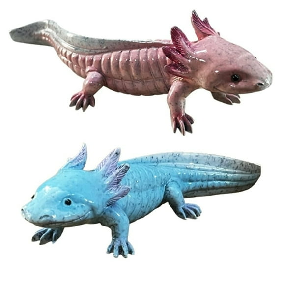 Resin Axolotl Figures Set of 2 One Pink and One Blue 5.9 and 6.5 Inch