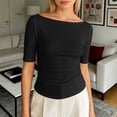 thumbnail image 2 of Knit T Shirt Comfortable Casual Solid Color Mid Sleeve Round Neck Top for Daily Wear Long Sleeve Shirts for Women, 2 of 4