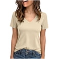 thumbnail image 2 of hoksml Women's V-Neck Short Sleeve T-Shirt Casual Flowy Curved Hem Tops for Everyday Wear, 2 of 9