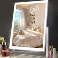 thumbnail image 2 of Lighted Makeup Mirror Hollywood Vanity Mirror with 5X Magnification Mirror 360°Rotation Touch Control 3 Color Lighting for Desks Bedroom Dressing Room, Large, 2 of 7