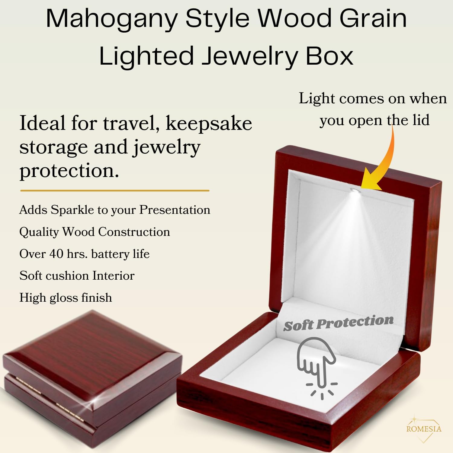 Necklace Gift Box with Light, Elegant Luxury Small Jewelry Box with Lighted Interior for Presentation and Display of Bracelet, Earring, Chains