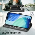 thumbnail image 3 of for iPhone 17 Pro Phone Case Wallet Card Holder, Premium PU Leather Stand Flip Wrist Strap Magnetic Closure Shockproof Protective Wallet Case Cover for iPhone 17 Pro, Black, 3 of 9