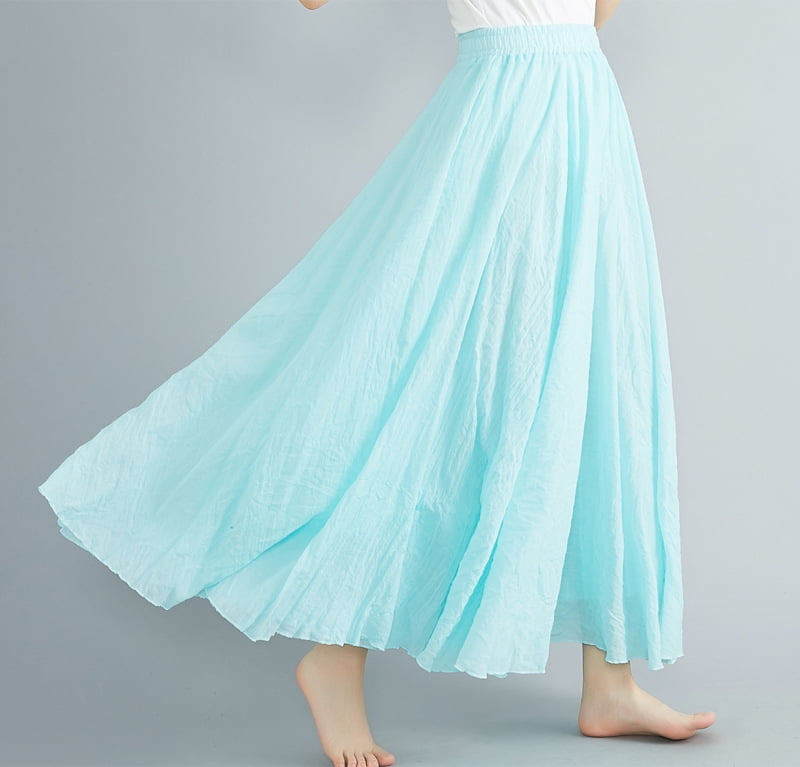 Women's Bohemian Style Elastic Waist Band Cotton Linen Long Maxi Skirt  Dress Water blue - Walmart.com