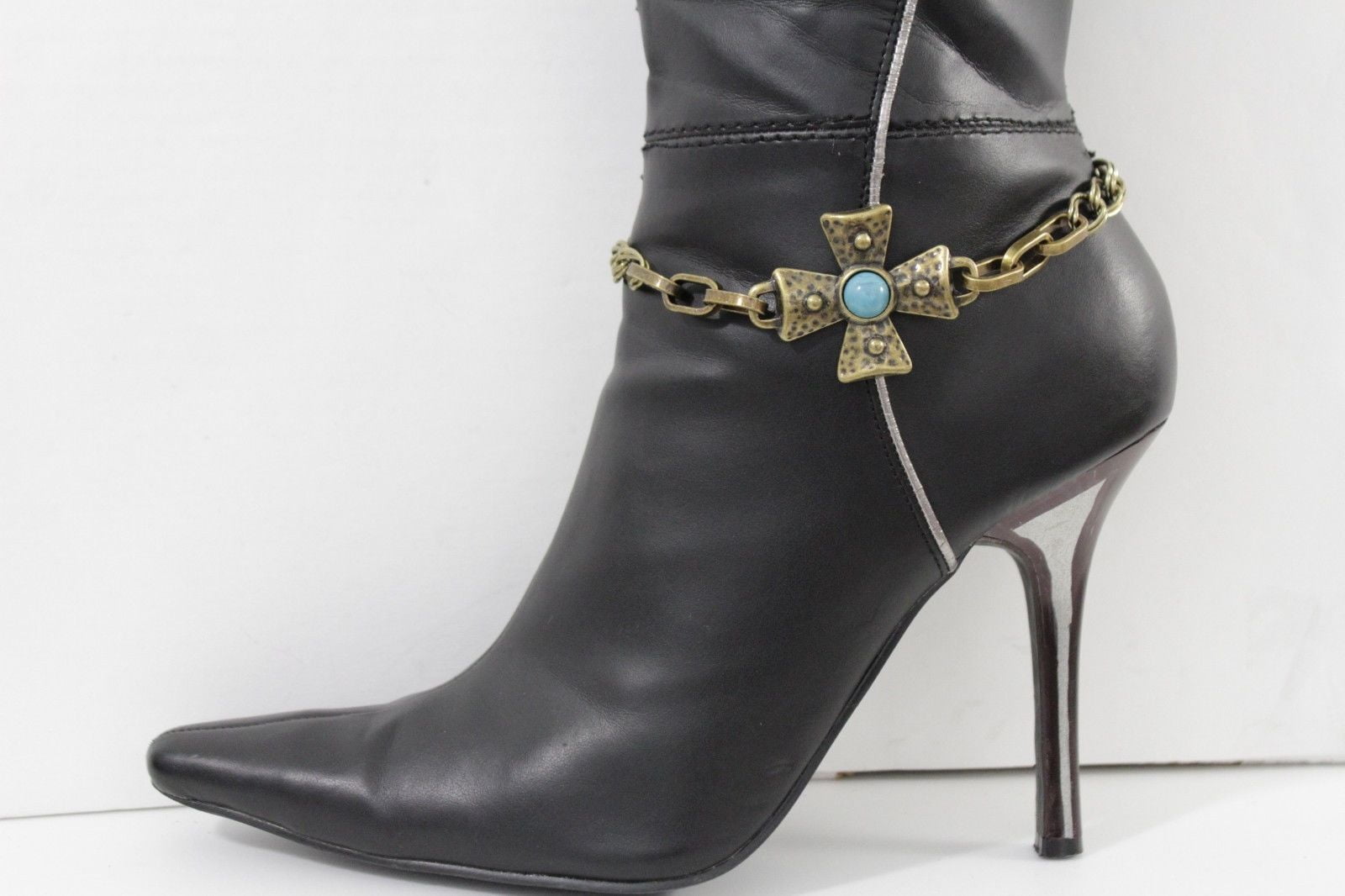 Women Boot Bracelet Gold Metal Chain Infinity Bling Shoe Anklet Charm High Heel 