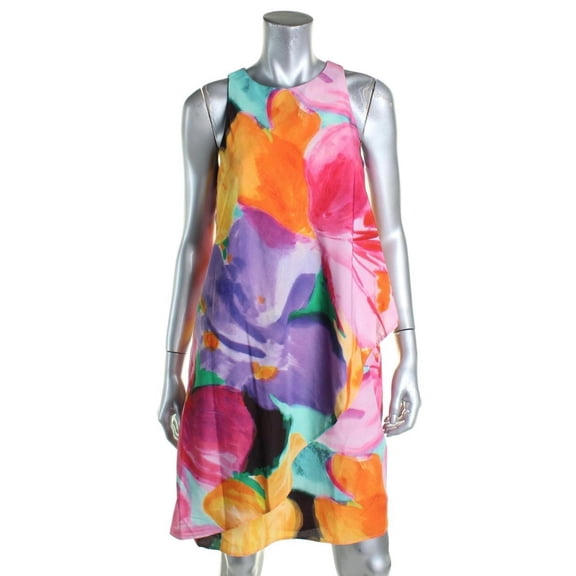 Women's Floral Print Crepe Shift Dress-M-12