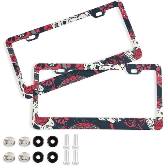 Coolnut Skull License Plate Frames 2pcs, Aluminum Universal Car License Plate Holder with Round Hole for US Vehicles, 12"x 6"