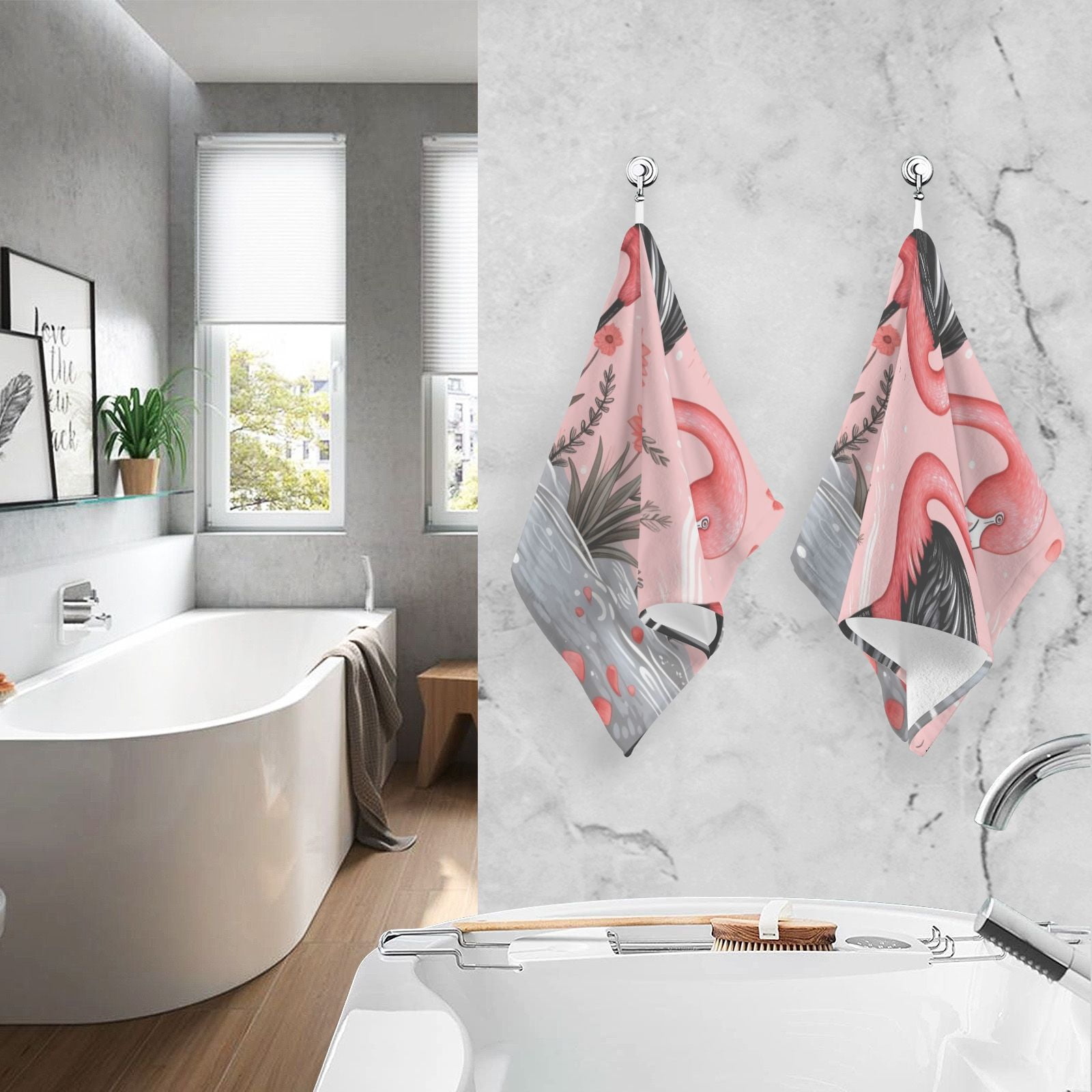 Pink Black Flamingos Hand Towels Cotton Bath Towels Large Face Towels Absorbent for Bathroom 2 Packs