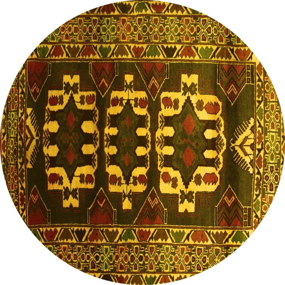 Ahgly Company Machine Washable Indoor Round Persian Yellow Traditional Area Rugs, 4' Round