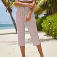 thumbnail image 5 of cfhntfmh Striped Capri Pants for Women Loose Fit Straight Leg Cropped Pant Casual Summer Linen Clothes Drawstring Capris, 5 of 6