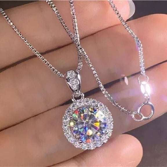 3 CT Round Cut Moissanite Women's Pendant 14K White Gold Plated