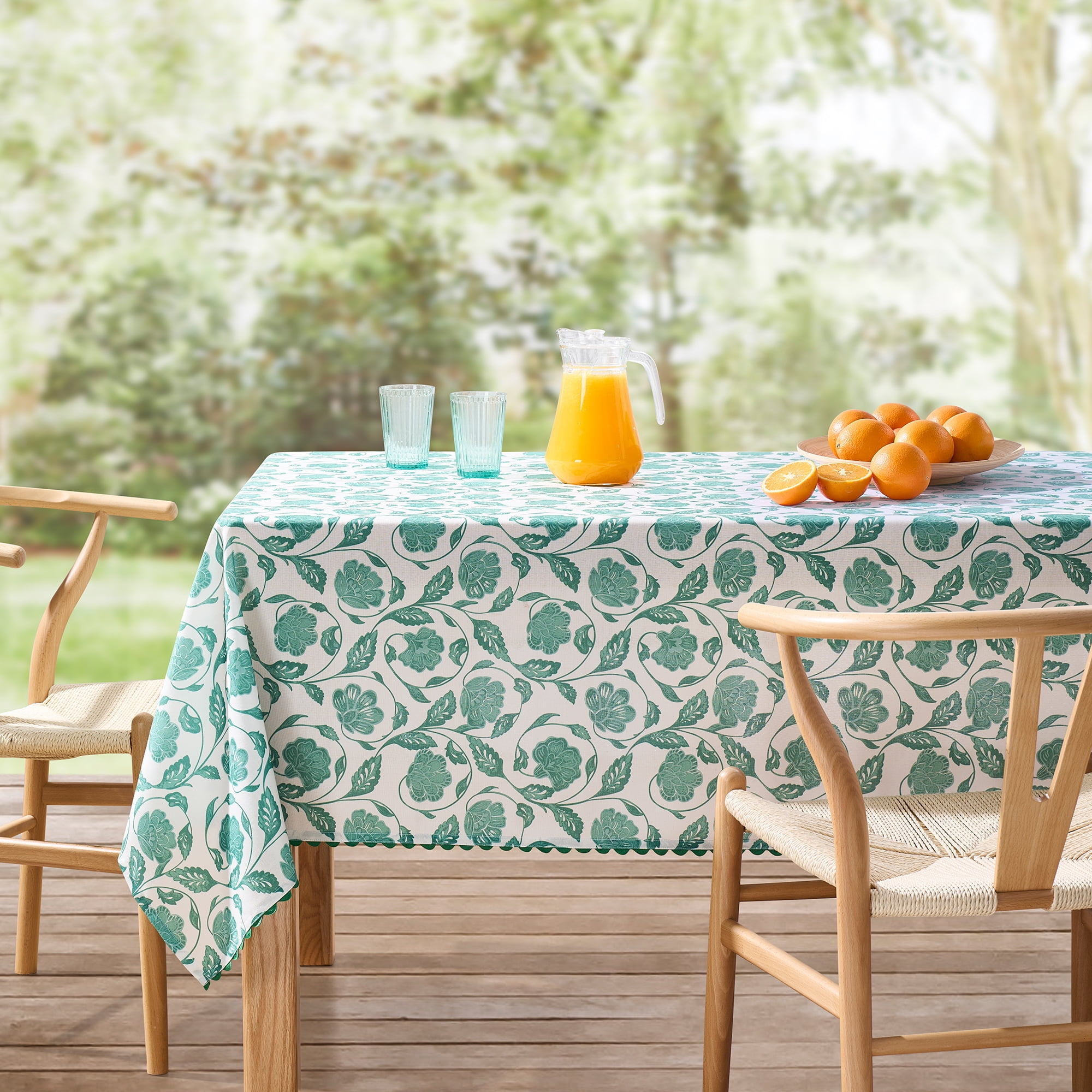 Mainstays by Becky G. & Alejandra Fabric Tablecloth, Green Floral, 60" x 102"