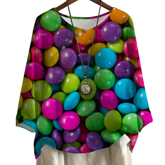 CLOOCL Women Oversized Blouse Candy Patterns Print Long Sleeve Plus Size T-Shirt Tops