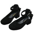 thumbnail image 5 of DMDUOU Girl's Mary Jane Shoes Chunky Block Heel Round Toe Office Work Church Pumps Suede Bow Ankle Buckle Strap Breathable Comfortable Shoes Black 10-10.5Years, 5 of 7