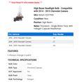 thumbnail image 2 of High Beam Headlight Bulb - Compatible with 2014 - 2015 Chevy Camaro, 2 of 2