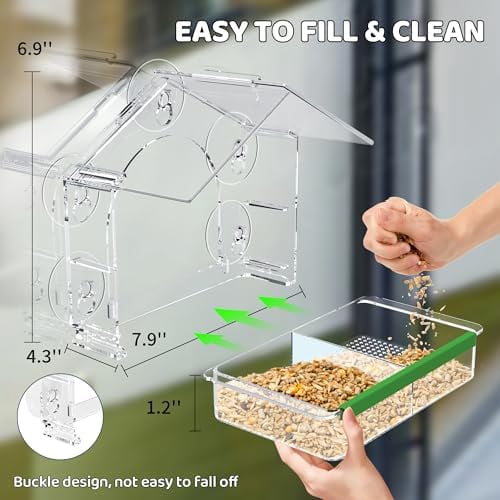 2-Pack Window Bird Feeder, 5 Strong Suction Cups Clear Feeder for Birds, Easy-to-Clean Detachable Feeding Tray, Weatherproof Garden Decor, Gifts for Bird Lovers, Cats-Clear