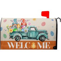 Easter Mailbox Cover Truck Bunny Eggs Floral Magnetic Mailbox Covers Spring Welcome Flowers Mailbox Happy Easter Large Post Letter Box Covers Garden Yard Home Decor Outside 25.5 x 21Inch