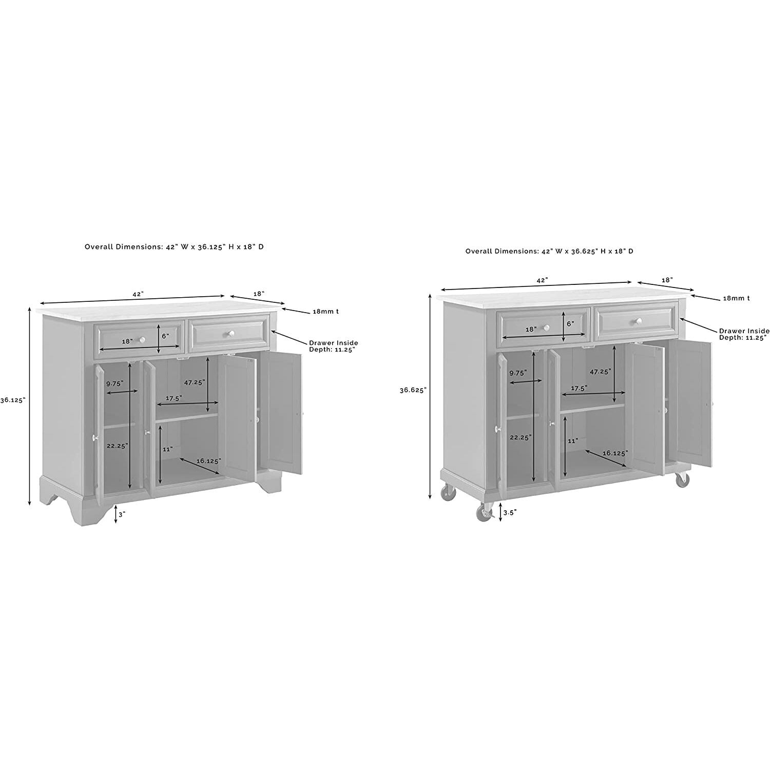 Kitchen Island Cart with Storage & Marble Top - Portable Kitchen Furniture for Small Spaces