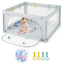 Gymax Baby Playpen Infant Large Safety Play Center Yard w/ 50 Ocean Balls Grey