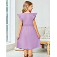 thumbnail image 4 of Arshiner Girls Dresses Ruffle Sleeve A-Line V-Neck Sundress Summer Swing Midi Dress with Pockets, 4 of 6