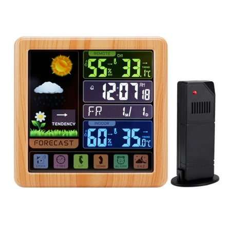 

Hazel Tech---Wireless Weather Clock Color Display Digital Weather Thermometer with Atomic Clock Forecast Station with Calendar and Adjustable Backlight