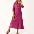 thumbnail image 5 of Robe Tailleur pour Femme Robe pour Femmes Longue Robe Bohème de Plage Élégante Robe Maxi Robe à Col en V Robe à Manches 3/4 Rose Vif G, 5 of 5