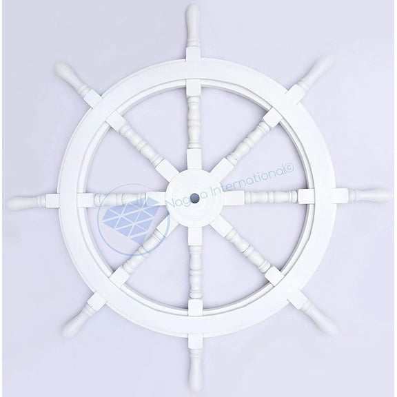 Nagina International Premium Matte White Decor Finished Crafted Wood Ship Wheel (16 Inches)