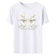 thumbnail image 4 of Womens Tops Easter Bunny Casual Printed Round Neck Short Sleeved T-shirt White S, 4 of 6
