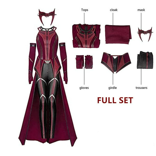P-jsmen-Disfraz de Wanda Maximoff para mujer, conjunto completo de capa y pantalones de bruja escarlata, accesorios de Halloween