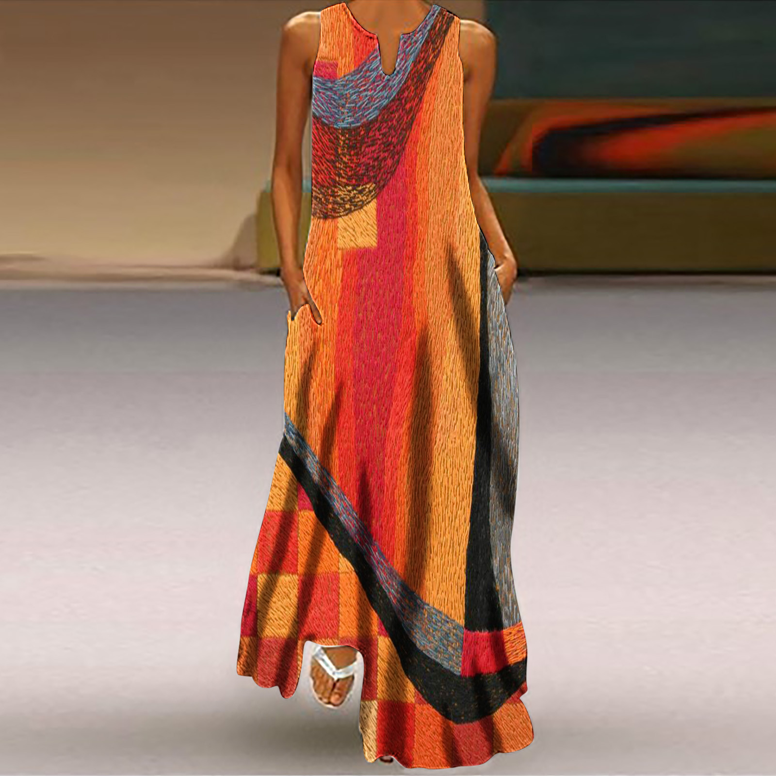 Women's Sleeveless Sundress Casual V-Neck Floral Printed Long Maxi ...