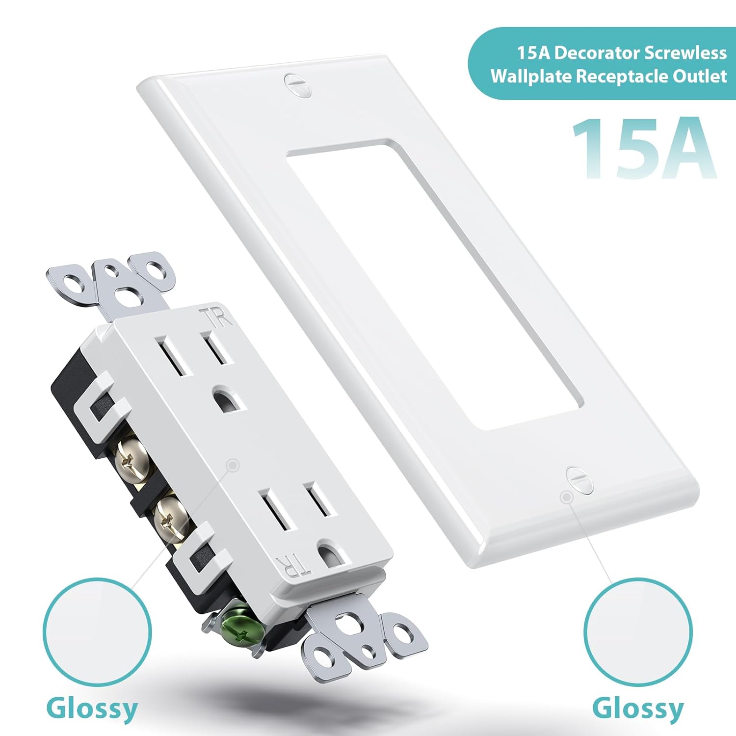 WEBANG Decorator Electrical Wall Outlet White, Tamper-Resistant Duplex Receptacle, Residential Grade, 3-Wire, Self-Grounding, 2-Pole, 15A 125V, ETL Listed, 10 Wall Plates Included