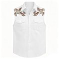 thumbnail image 3 of Mens Shirts Western Cowboy Print Geometric Sleeveless Casual Button Up Top Summer with Double Pockets Breathable White Shirt, 3 of 5