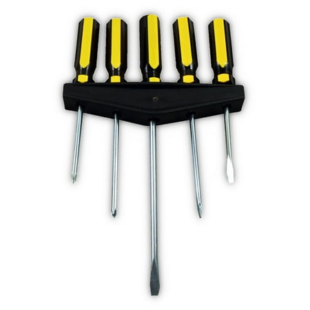 - 5 Piece Phillips and Flat Head Tips Screwdriver Set with Anti-slip Grip Handle