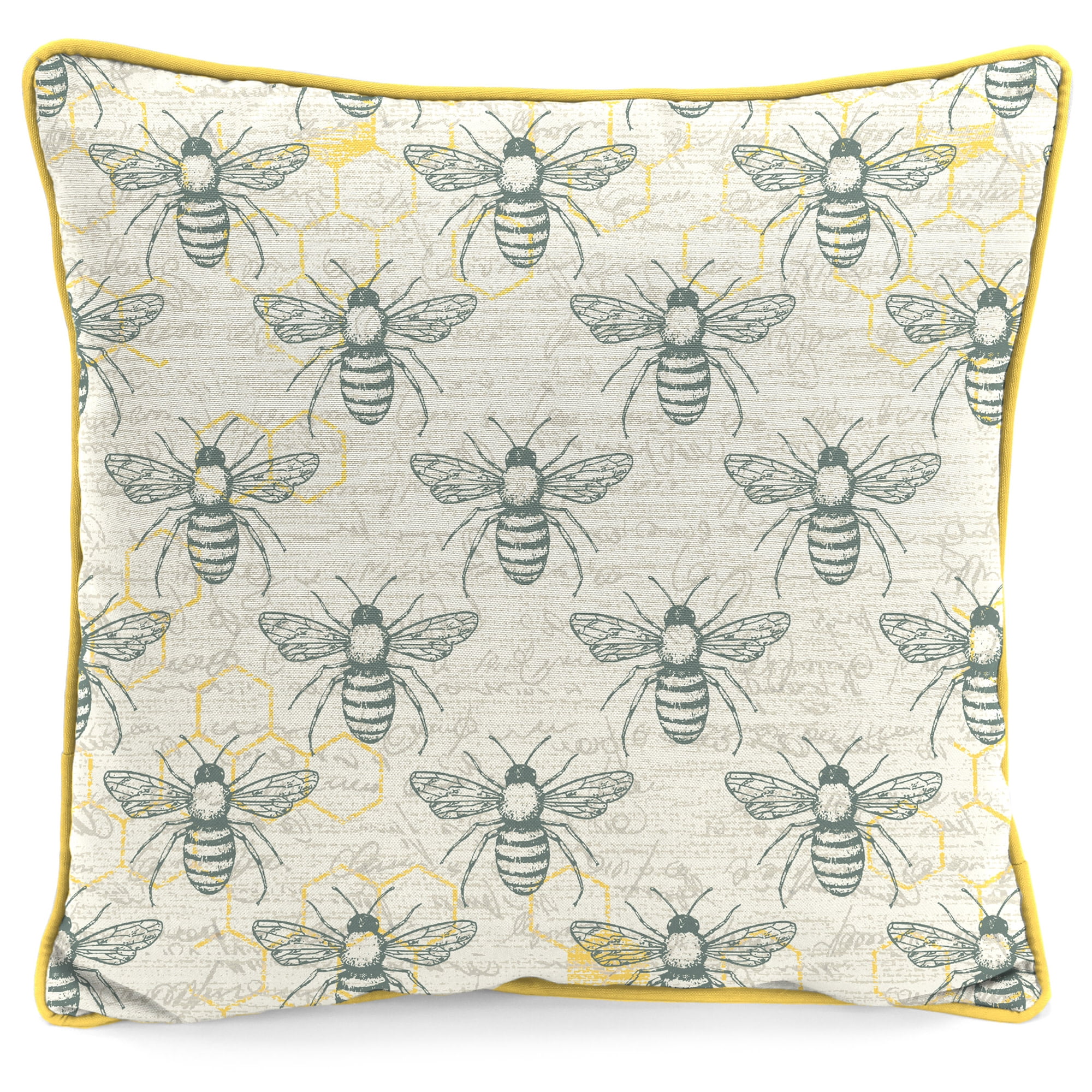 Jordan Manufacturing 16" x 16" Welcome to Our Hive Yellow and Multicolor Novelty Reversible Square Outdoor Throw Pillow with Welt