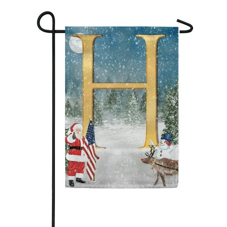 America Forever Monogram Christmas Garden Flag Letter H 12.5 x 18 inch Double Sided USA Patriotic Snowman and Santa Christmas Holiday Yard Outdoor Decoration