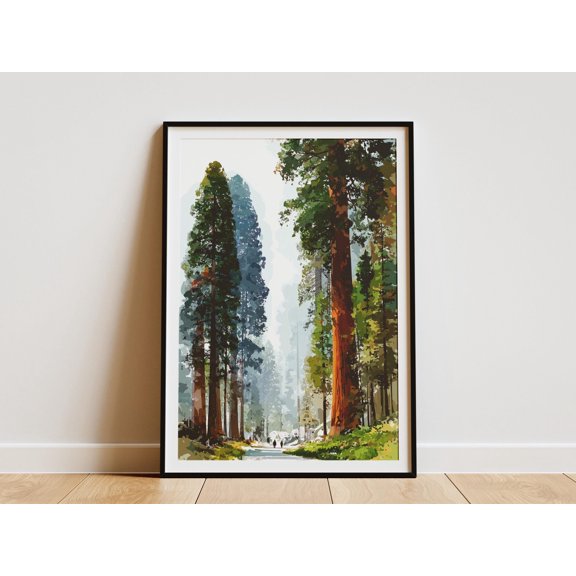 Sequoia National Park Poster California Wall Art Print Flat Digital Illustration Nature Home Decor Souvenir Gift Idea Redwood Tree - Poster Unframed