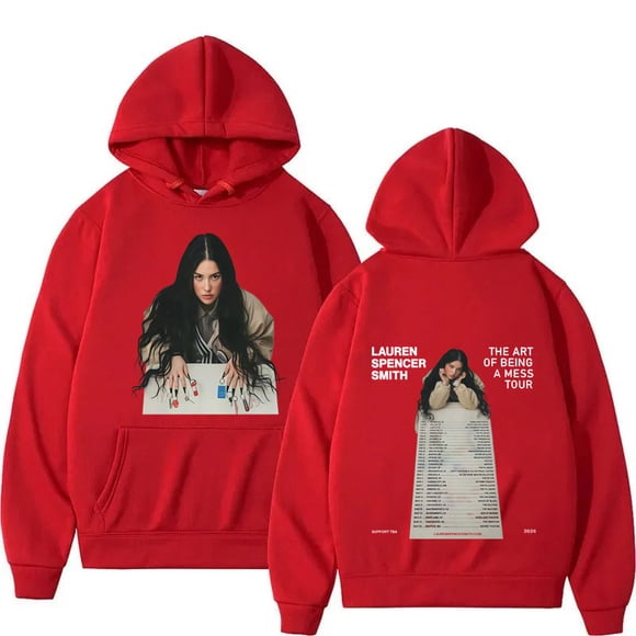 2025 Lauren Spencer Smith Inspiré l'Art d'Être un Désordre Sweat à Capuche Graphique - Unisexe Polaire Surdimensionné Automne Hiver,m,Rouge
