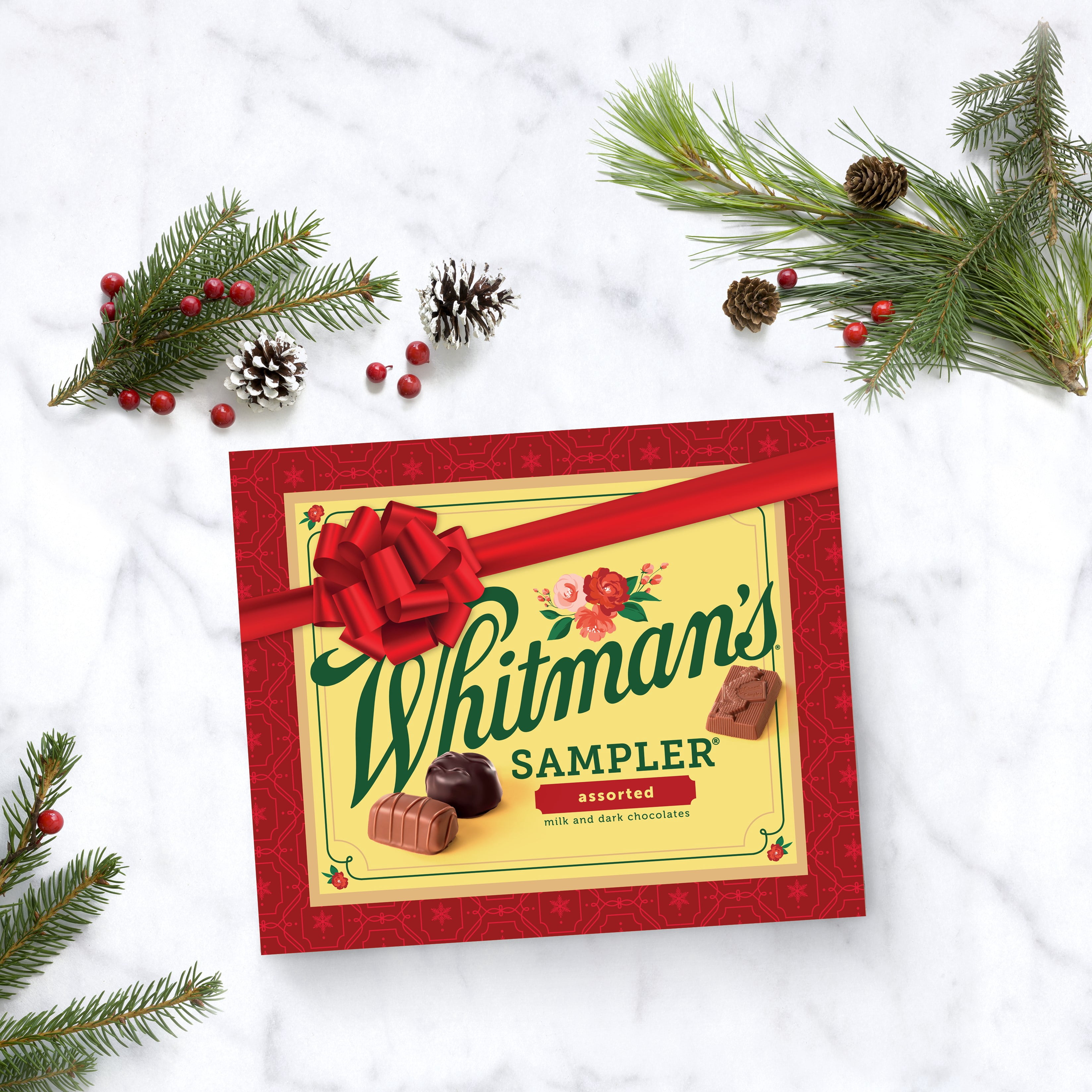 WHITMAN'S SAMPLER Christmas Assorted Milk & Dark Chocolate Gift Box, 10 oz.  (22 pieces) - Walmart.com