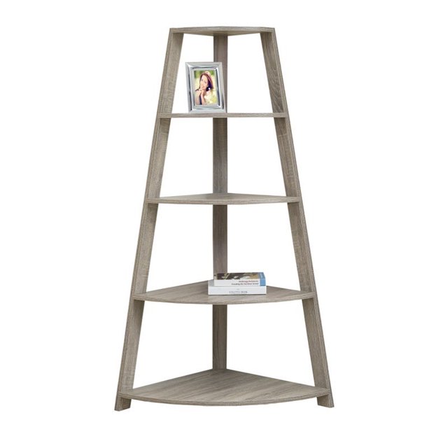 Pemberly Row 4 Shelf Corner Bookcase in Dark Taupe