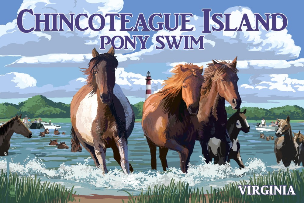 Chincoteague Island, Virginia, Pony Swim (Horizontal) (9x12 Wall Art