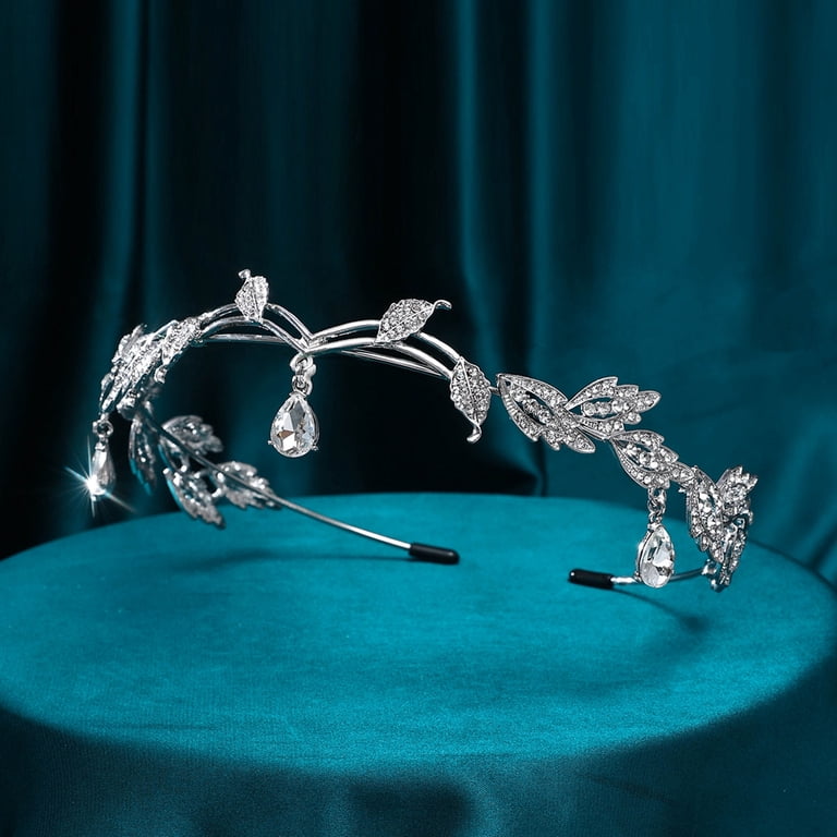 Floral Leaf Crystal Bride Wed Fairy Rhinestone Tiara KelaJuan Wedding Bridal Headband for Brides, Crystal  main image 4