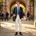 thumbnail image 2 of Boys Formal Straight Leg Dress Pants, Elastic Waist Solid Plaid Kids Slacks Trousers for School Uniform Performance Piano Host Daily Casual Outdoor Wear(Khaki,9-10 Years), 2 of 5