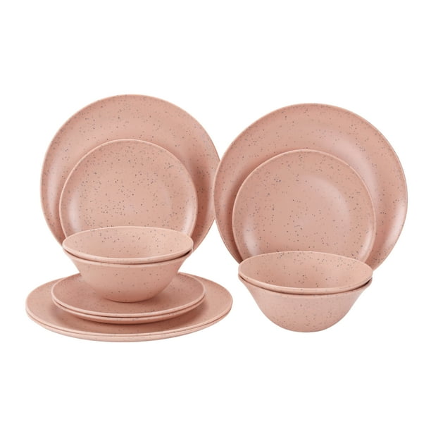 Mainstays 12Piece EcoFriendly Dinnerware Set, Pink Walmart Business
