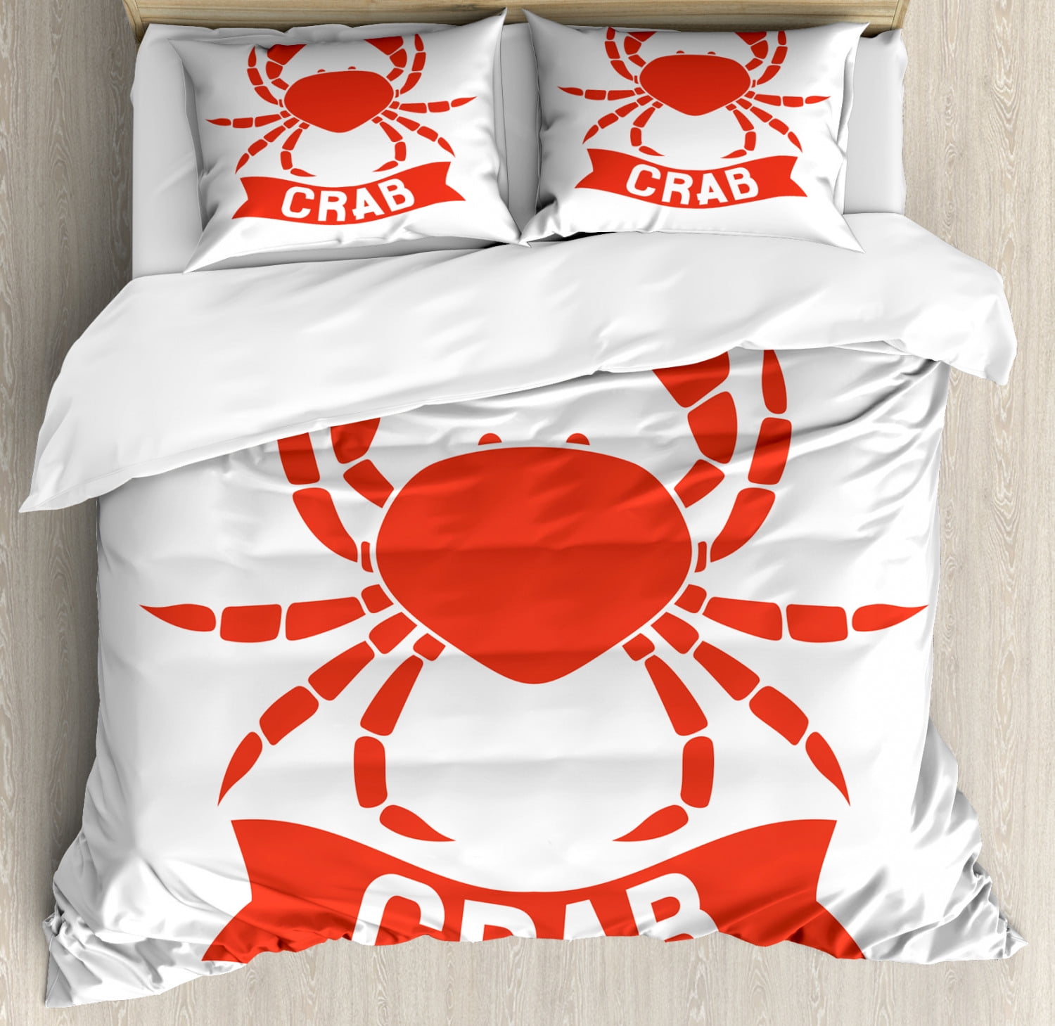 Crabs King Size Duvet Cover Set Exotic Aquatic Animal Symbol In
