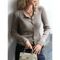 thumbnail image 4 of Women Long Sleeve Button Down Ribbed Knit Cardigan Shirt Casual Slim Fit Collared Sweater Top Camel XL, 4 of 8