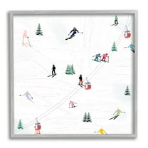 Stupell Industries Skiing Slopes Winter Snow Scene Landscape Painting Gray Framed Art Print Wall Art