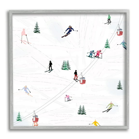 Stupell Industries Skiing Slopes Winter Snow Scene Landscape Painting Gray Framed Art Print Wall Art