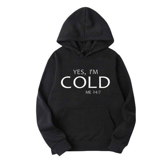 successthop Yes I am Cold Hoodie for Women Long Sleeve Hooded Sweatshirt Pullover Tops Letter Streetwear with Pockets XL