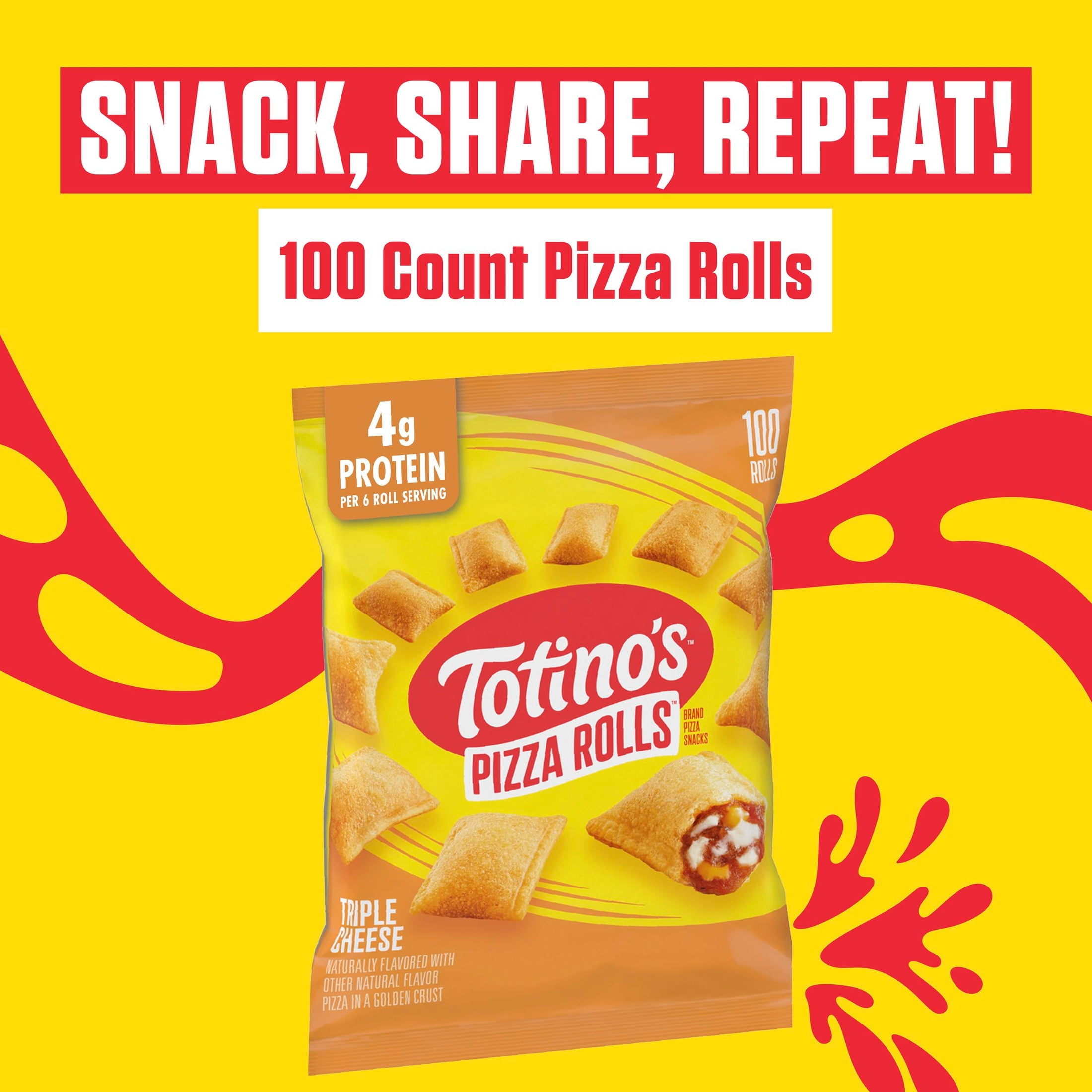 Totino's Pizza Rolls, Triple Cheese Pizza Flavored, Frozen Appetizers, 100 Rolls, 48.8 oz