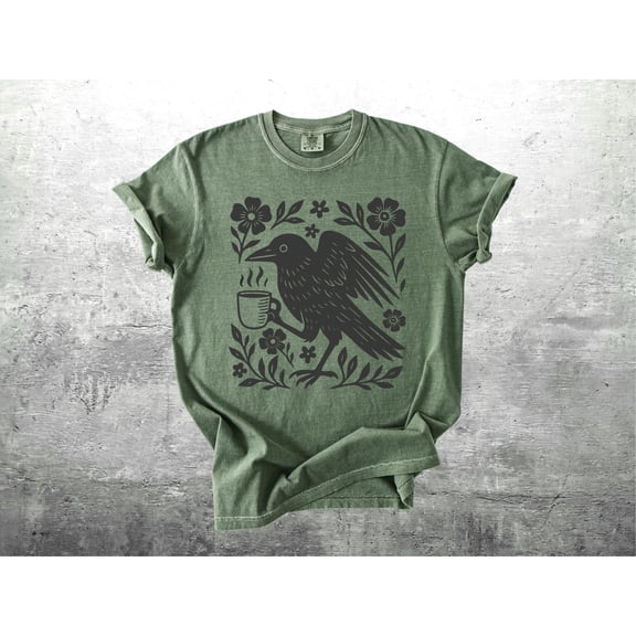 Boho Crow Shirt, Bird Coffee Lover, Oversize, Womens, Mens, T-shirt